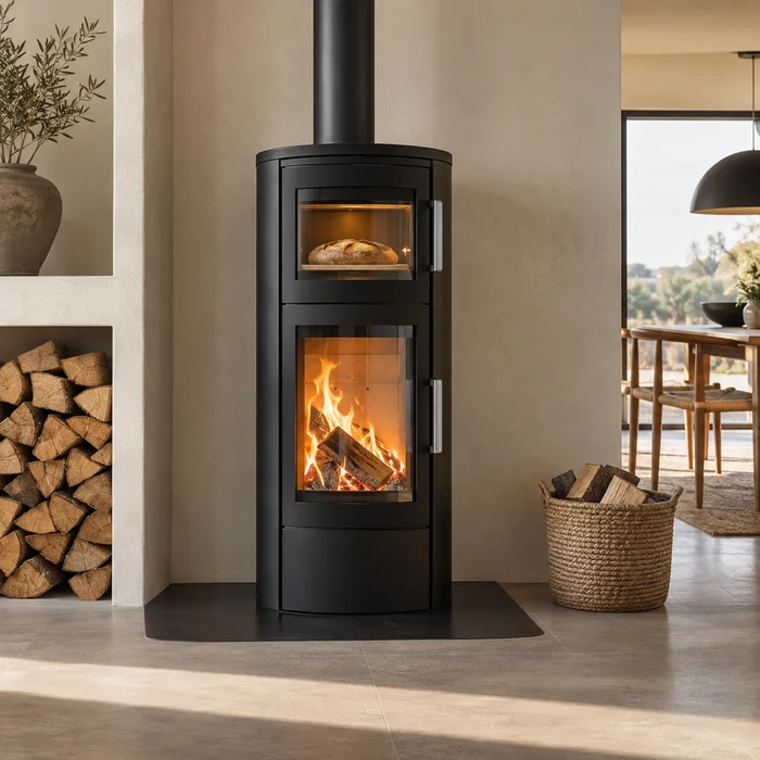 Holzofen mit Backofen – illustrative Darstellung
